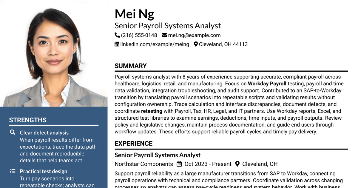7 Workday Payroll Systems Analyst Resume Templates with Example