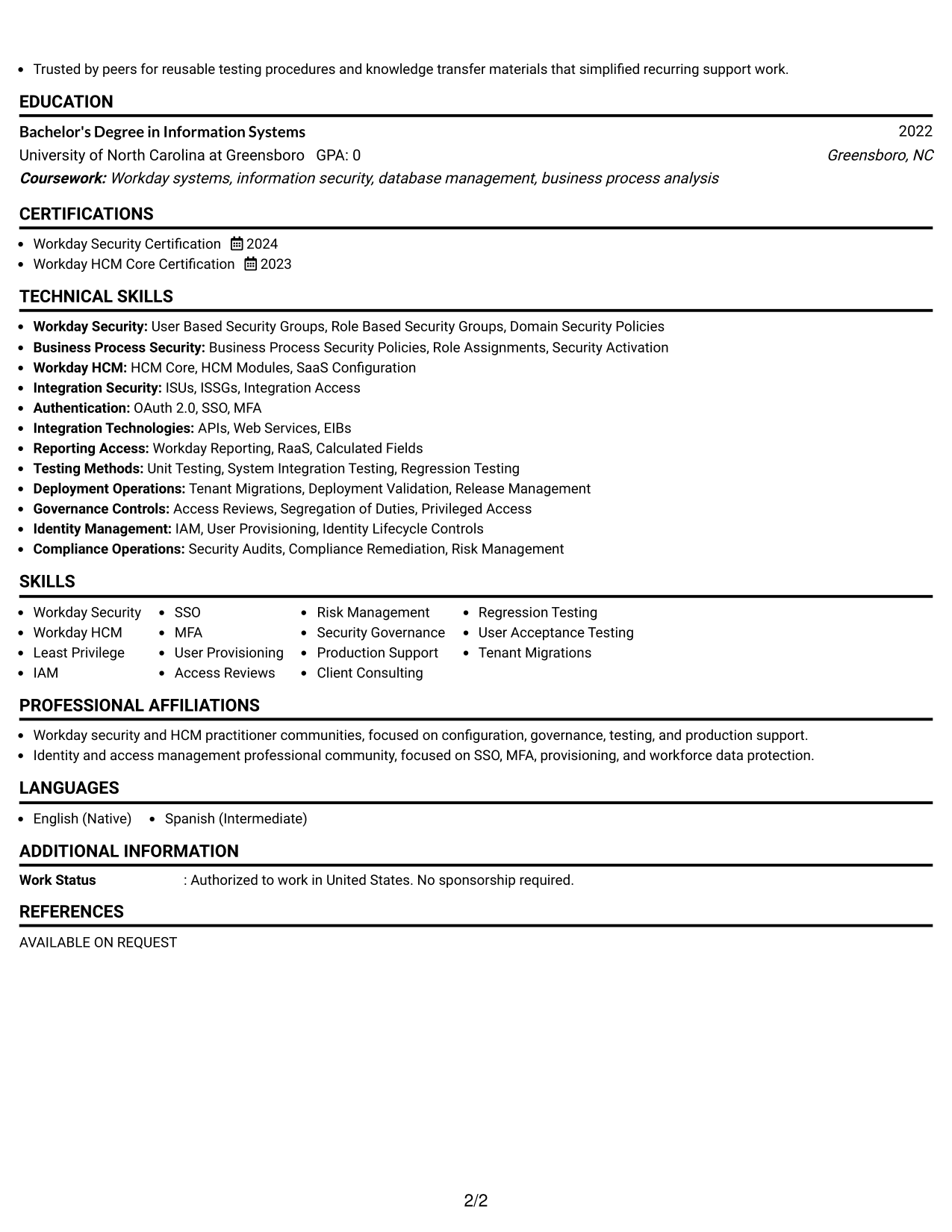 Resume Example Page 2