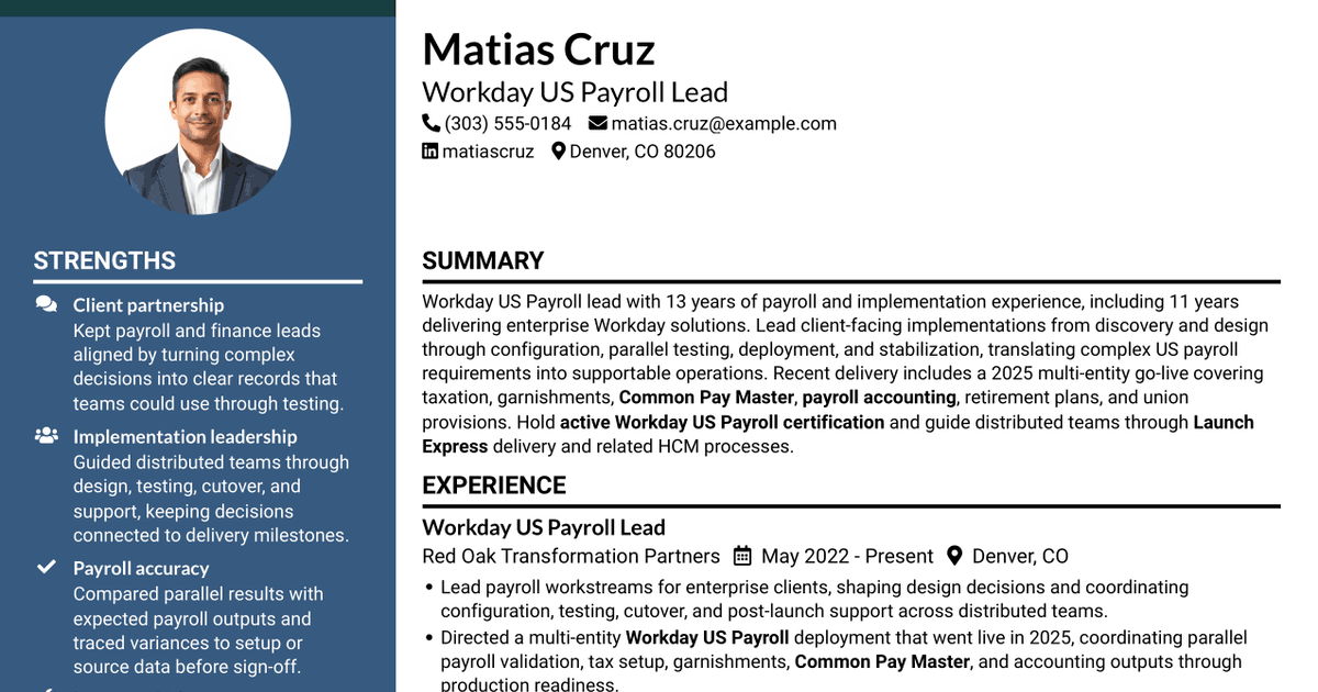 7 Workday US Payroll Lead Resume Templates with Example