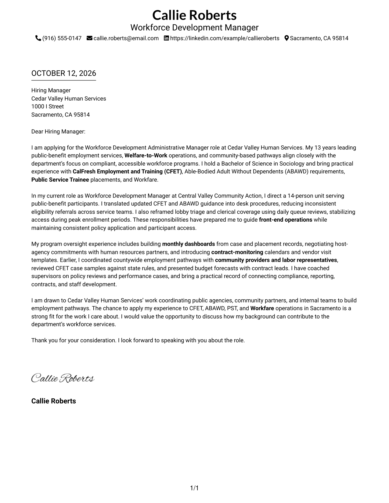 Cover Letter Example Page 1