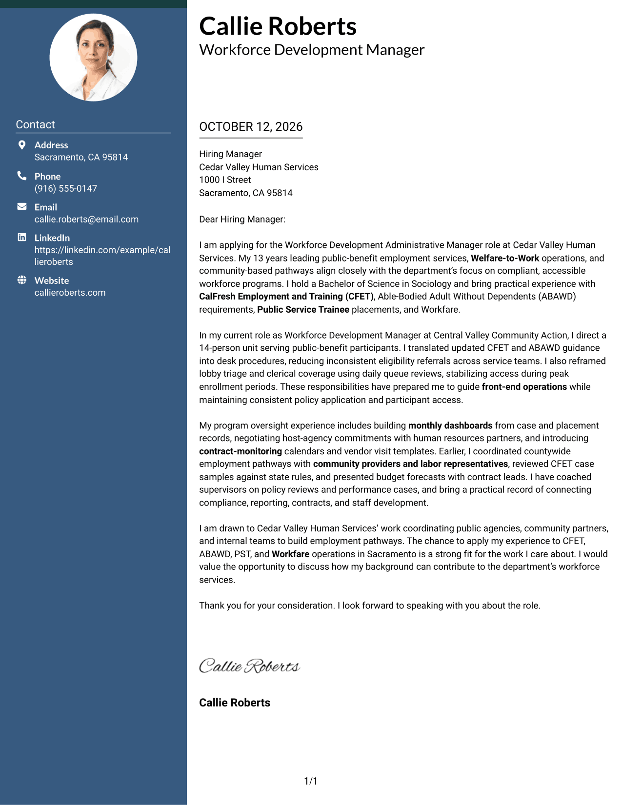 Cover Letter Example Page 1