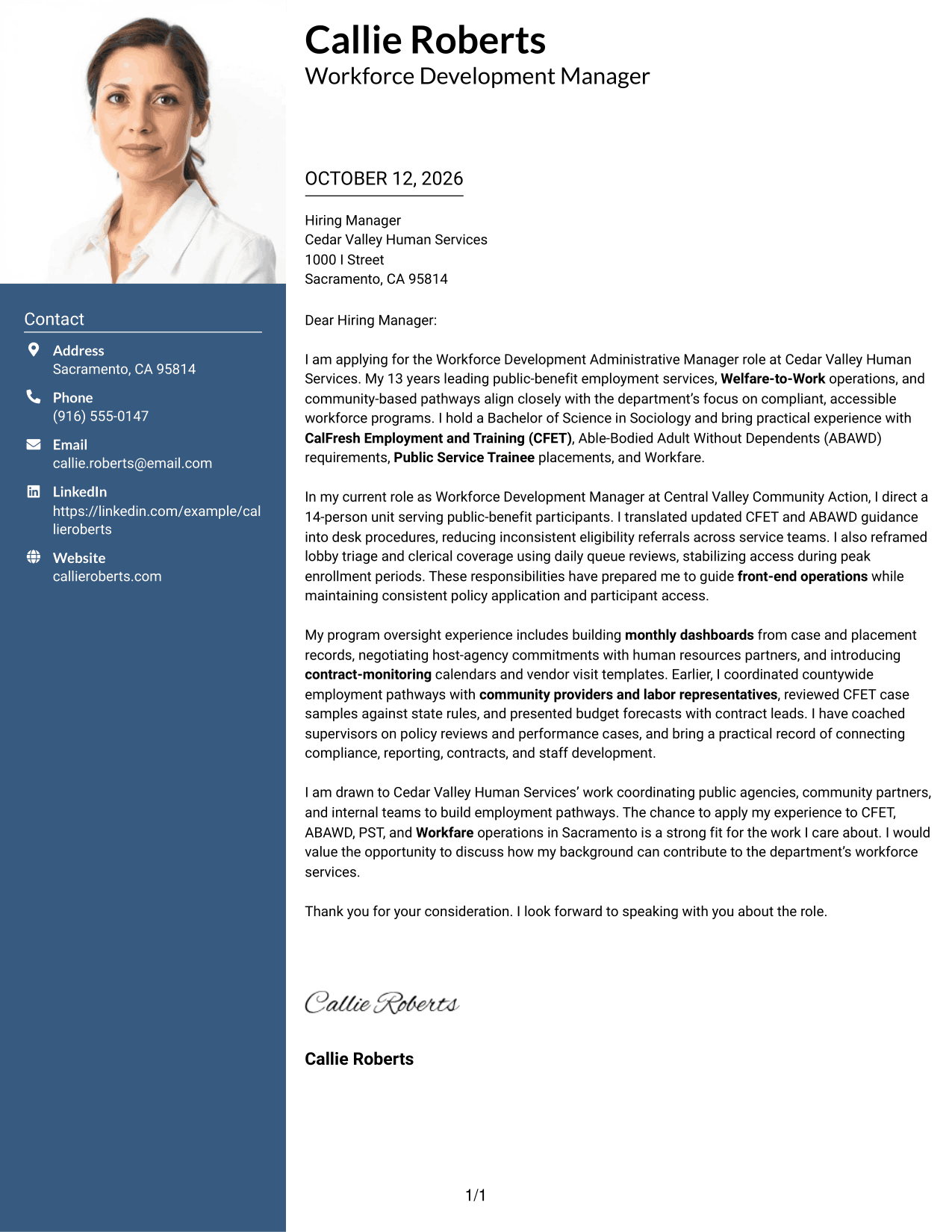 Cover Letter Example Page 1