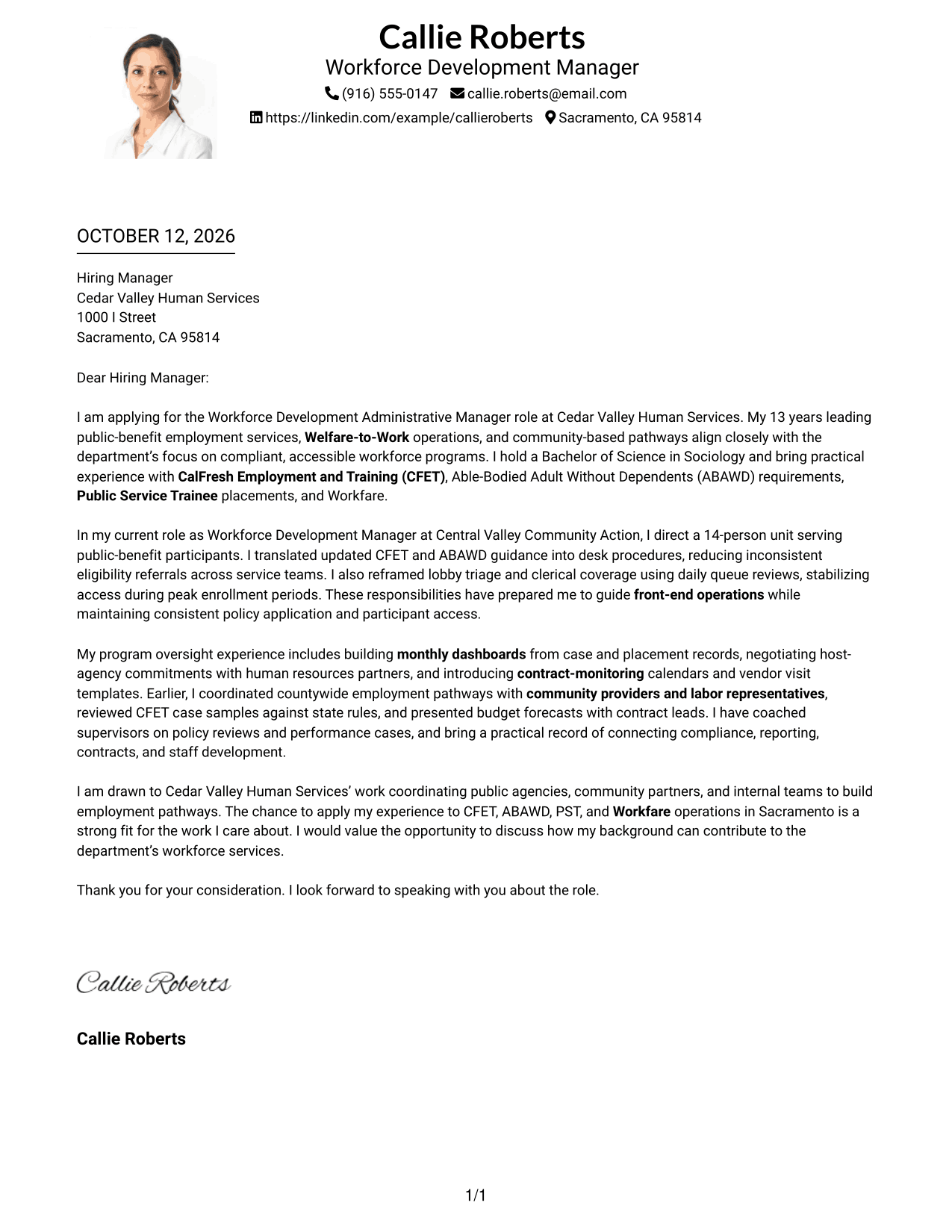 Cover Letter Example Page 1