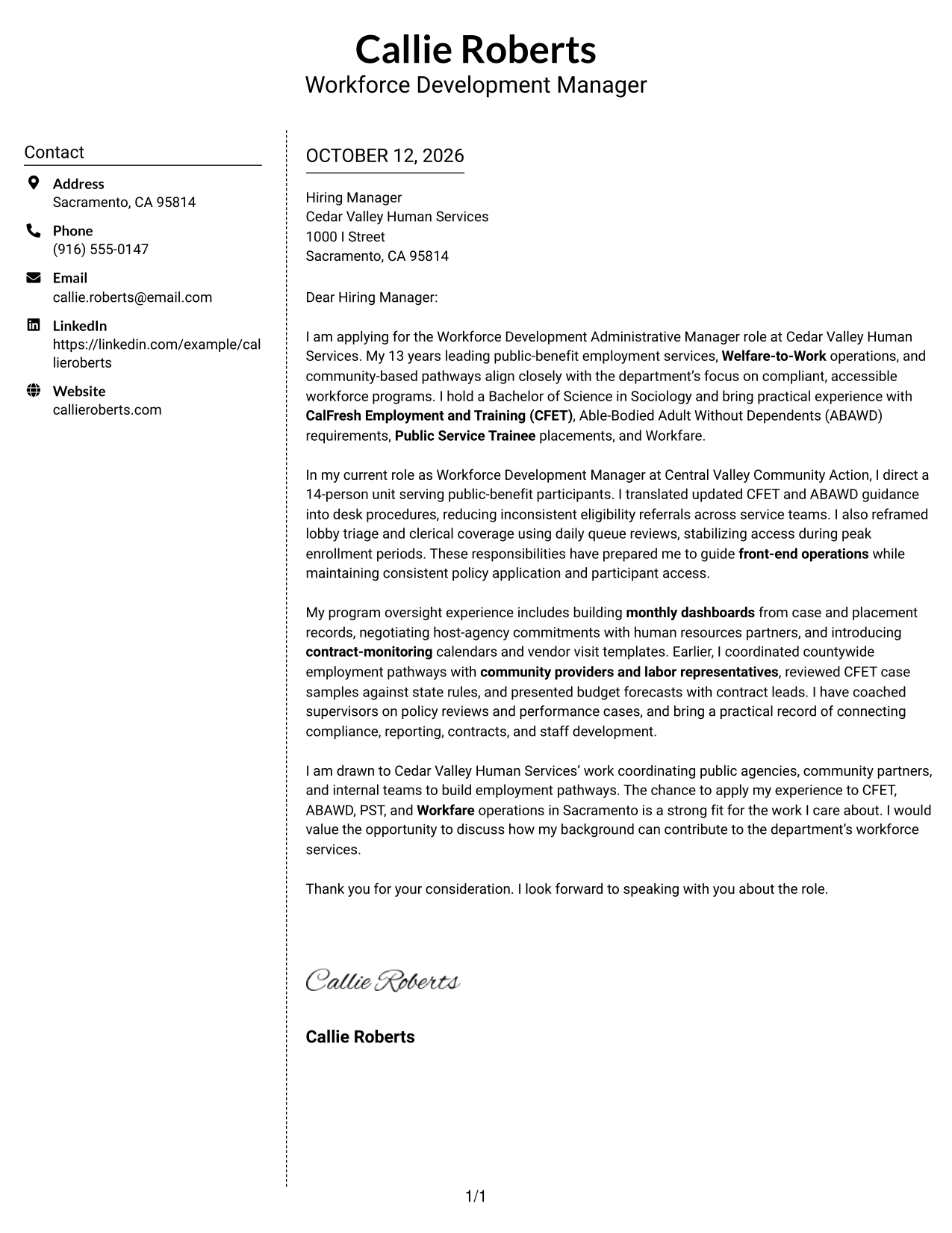 Cover Letter Example Page 1
