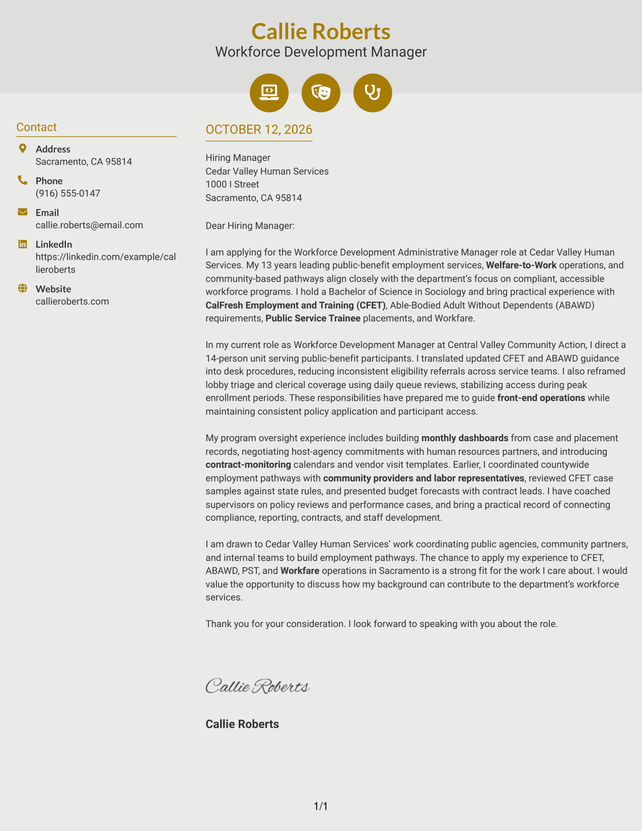 Cover Letter Example Page 1