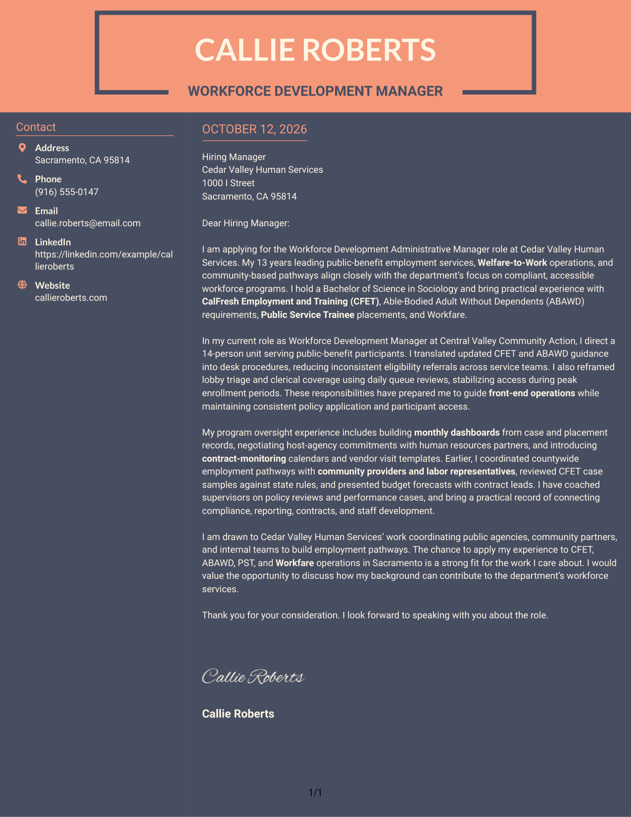 Cover Letter Example Page 1