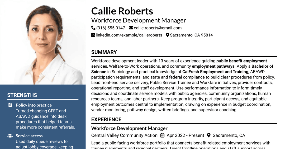 7 Workforce Development Administrative Manager - Welfare-to-Work Programs Resume Templates with Example