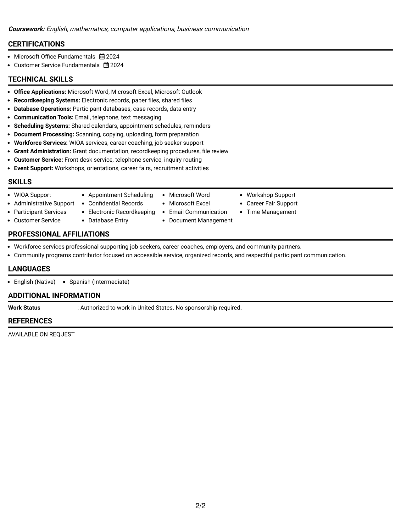 Resume Example Page 2