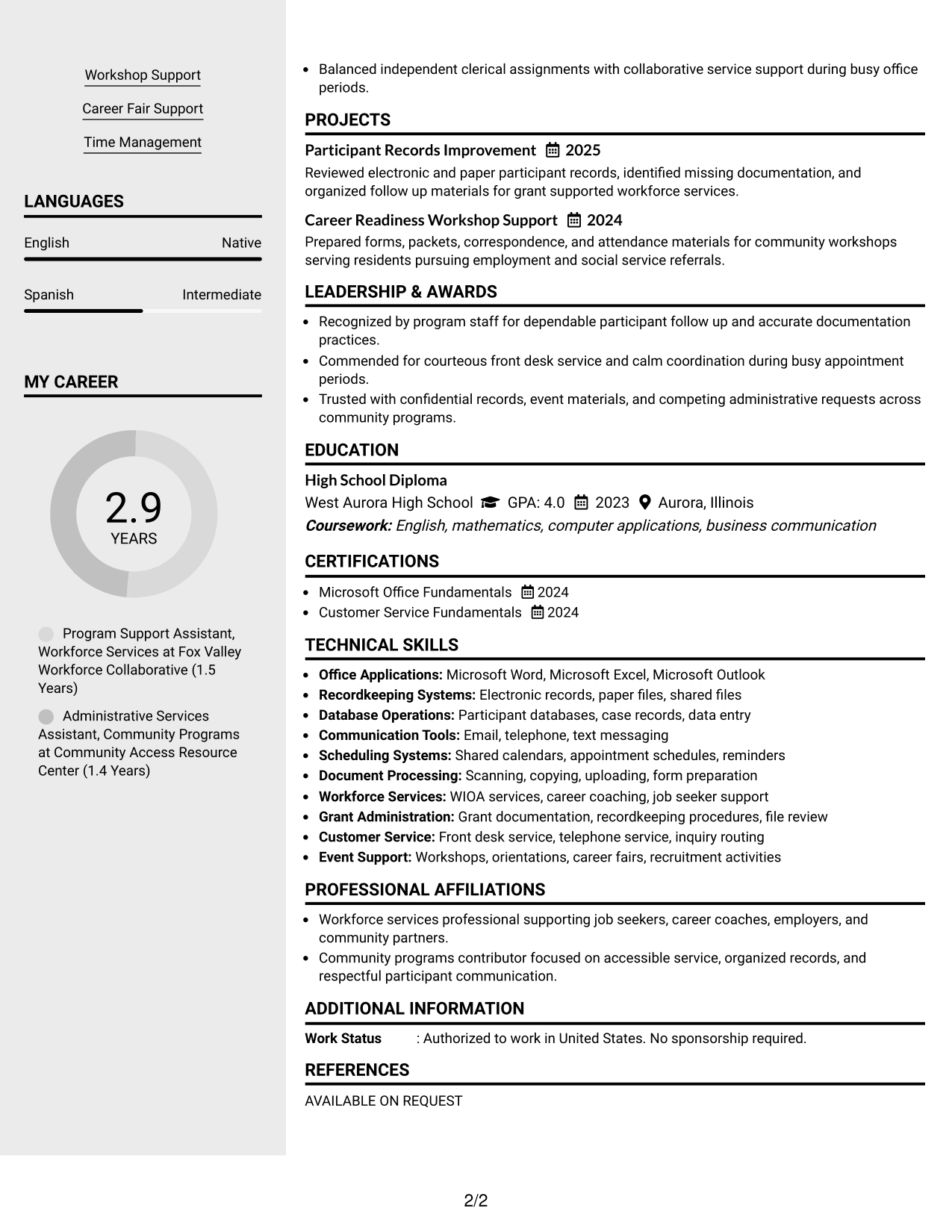 Resume Example Page 2