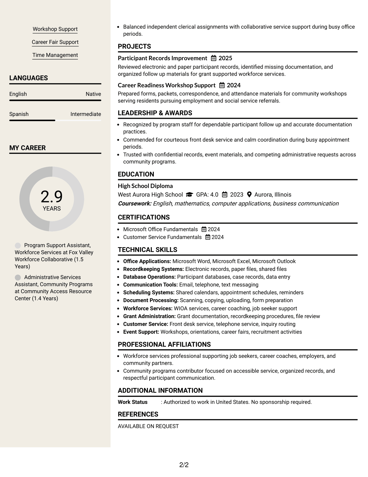 Resume Example Page 2