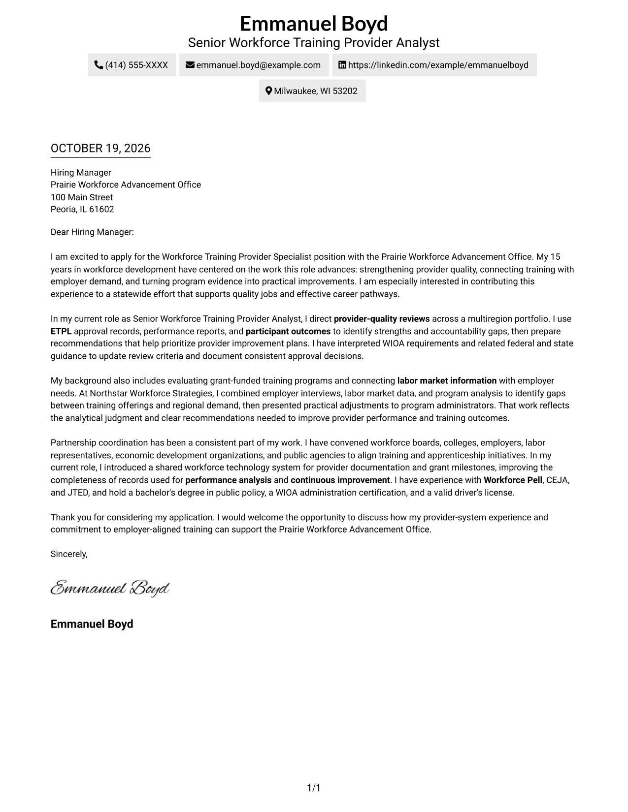 Cover letter example — page 1