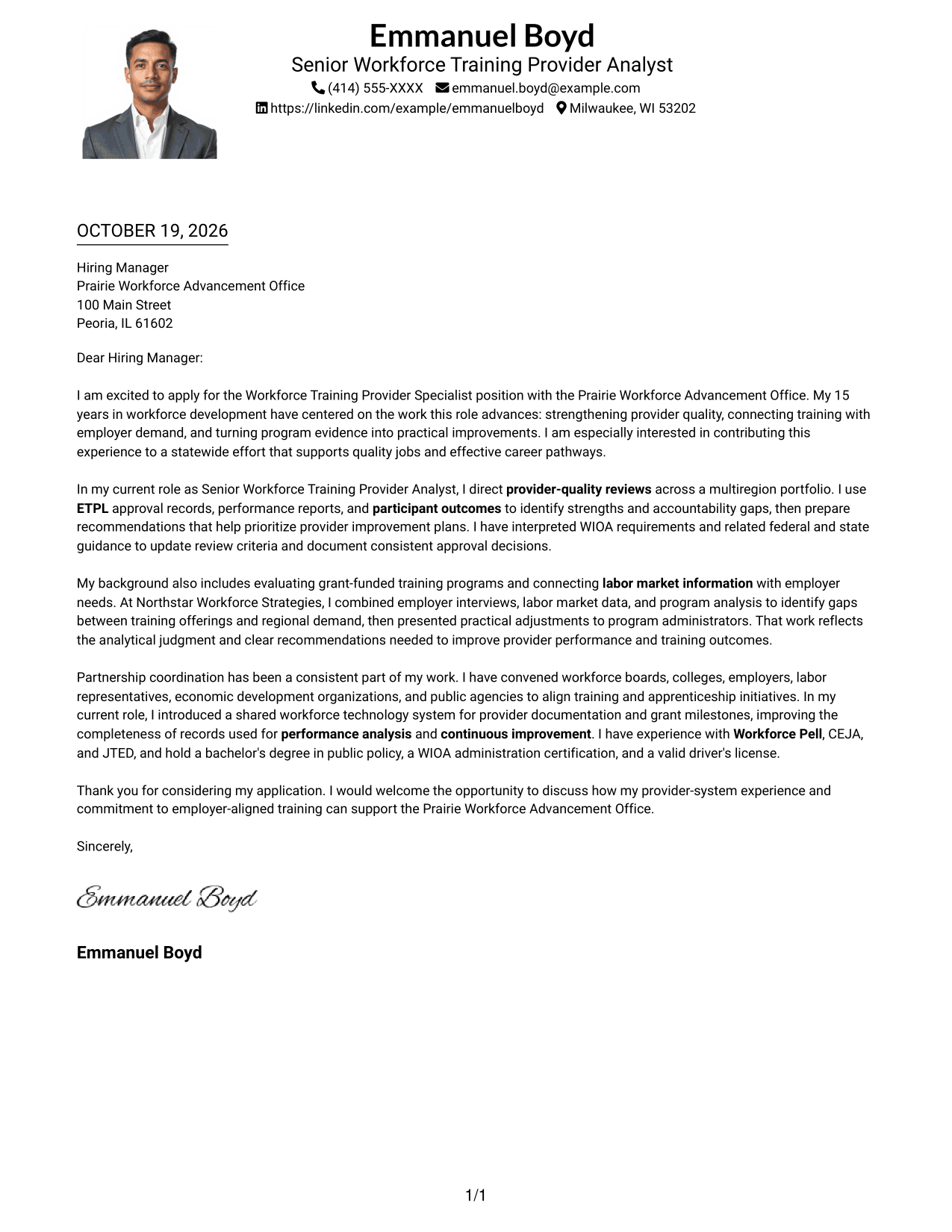 Cover letter example — page 1