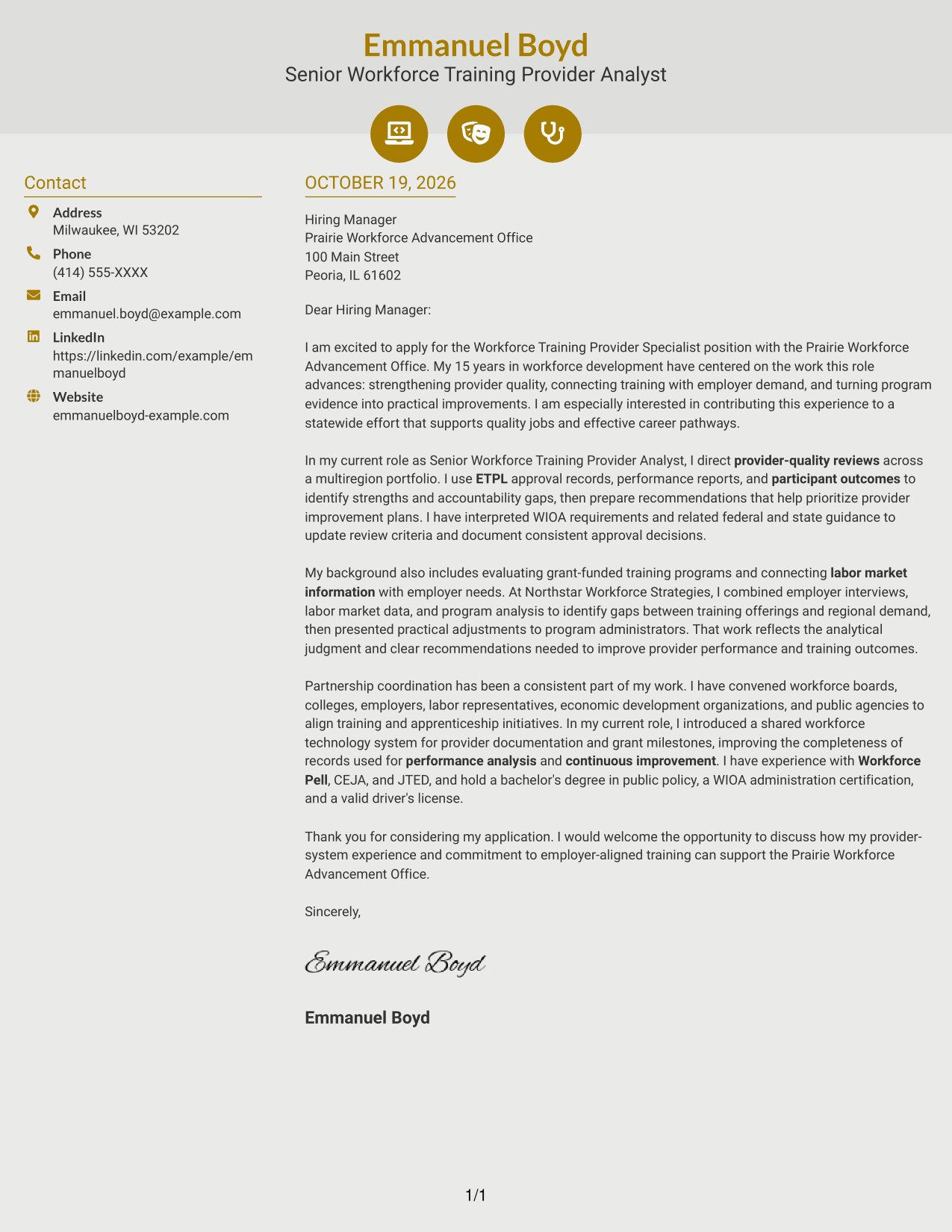 Cover letter example — page 1