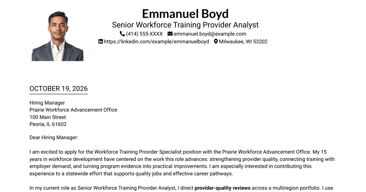 7 Workforce Training Provider Specialist Cover Letter Templates with Example