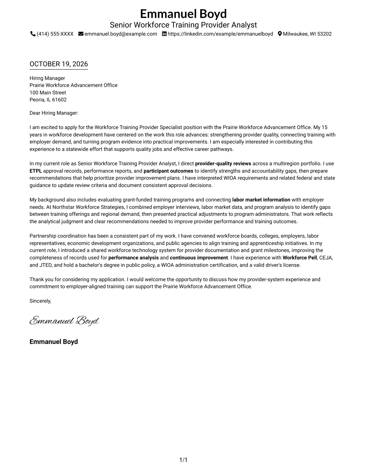 Cover letter example — page 1