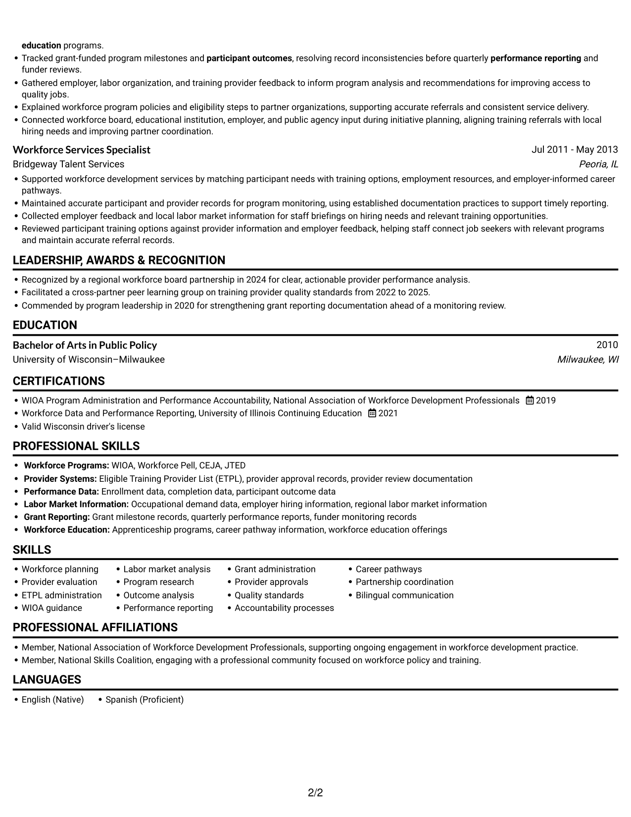 Resume example — page 2