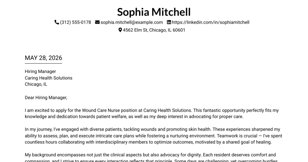30+ Wound Care Nurse (RN or LPN) Cover Letter Templates with Example 2026