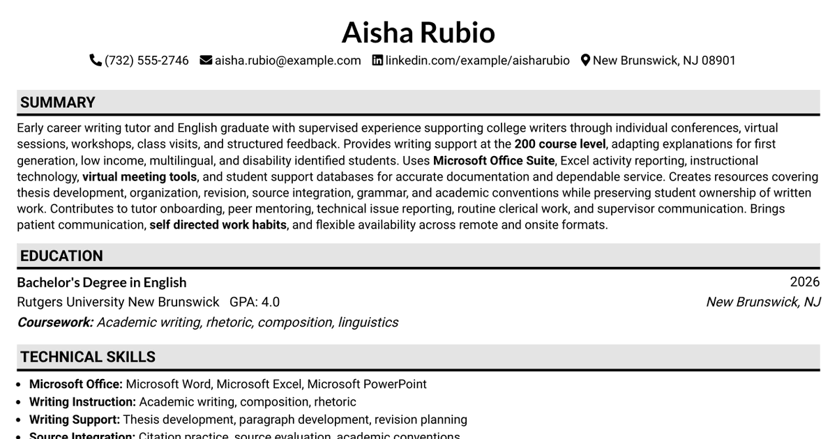 7 Writing Tutor Resume Templates with Example