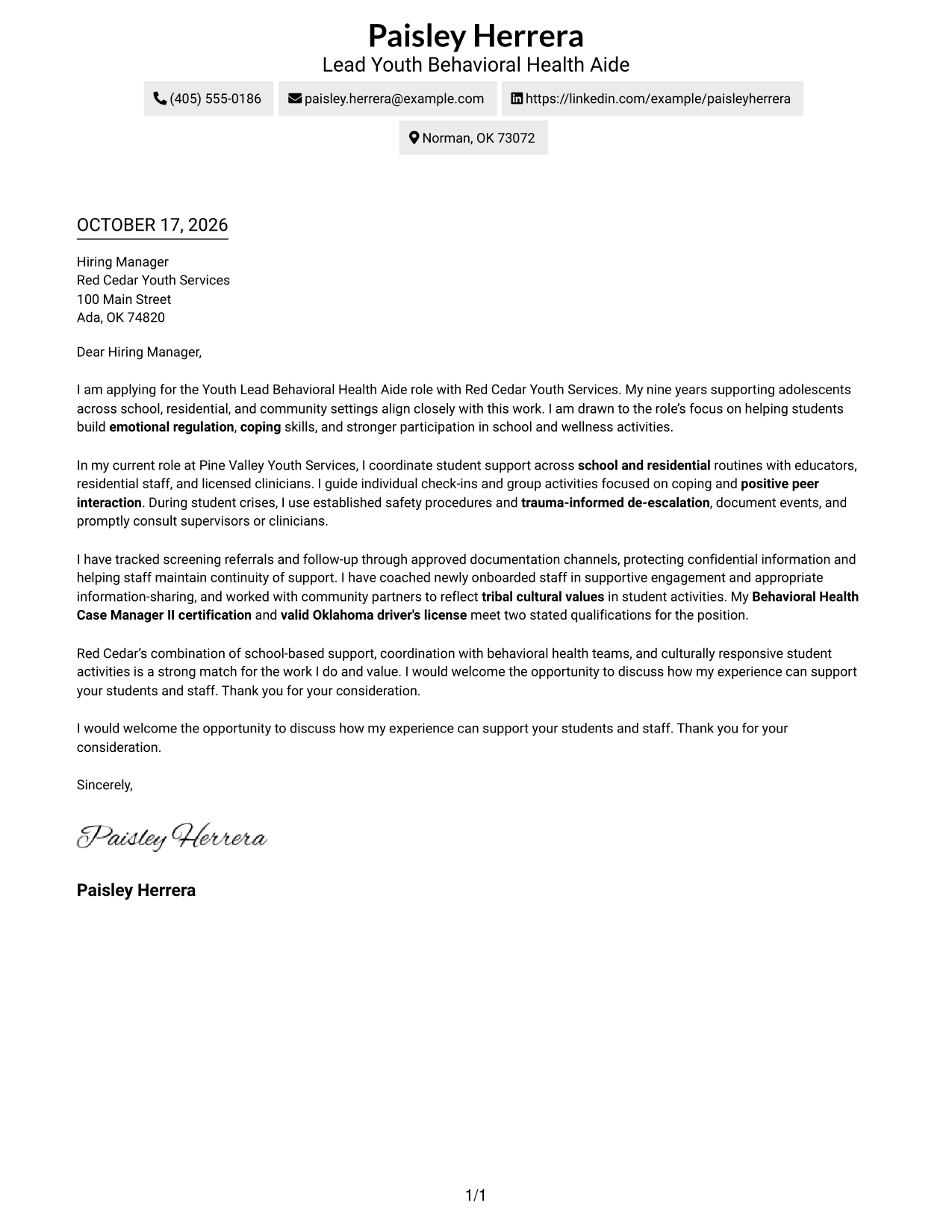 Cover letter example — page 1
