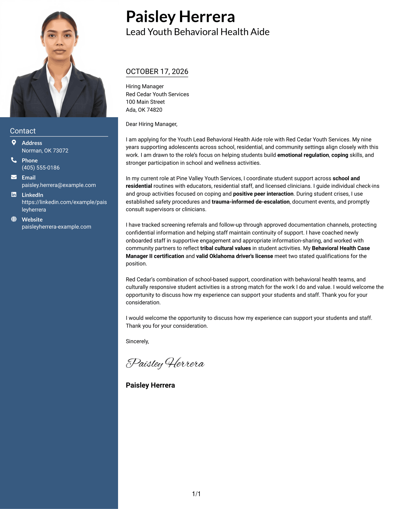 Cover letter example — page 1