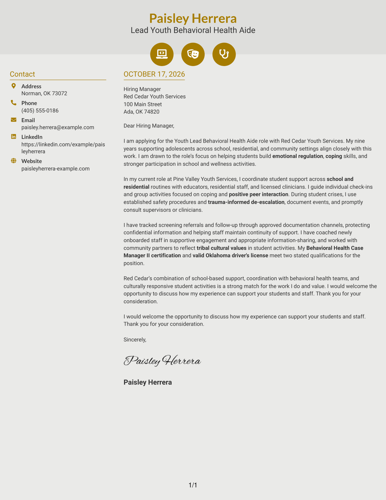 Cover letter example — page 1