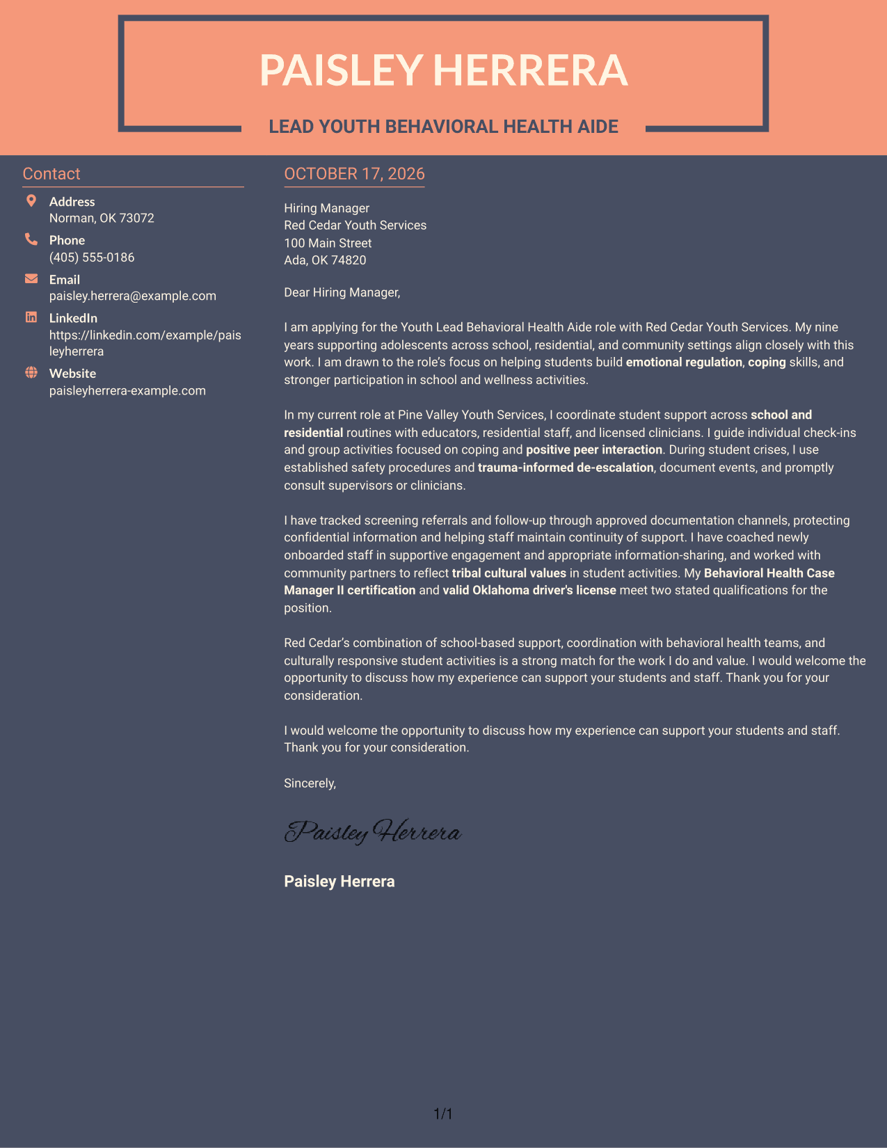Cover letter example — page 1
