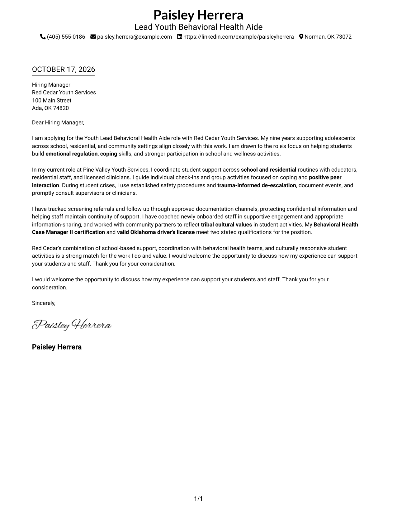 Cover letter example — page 1