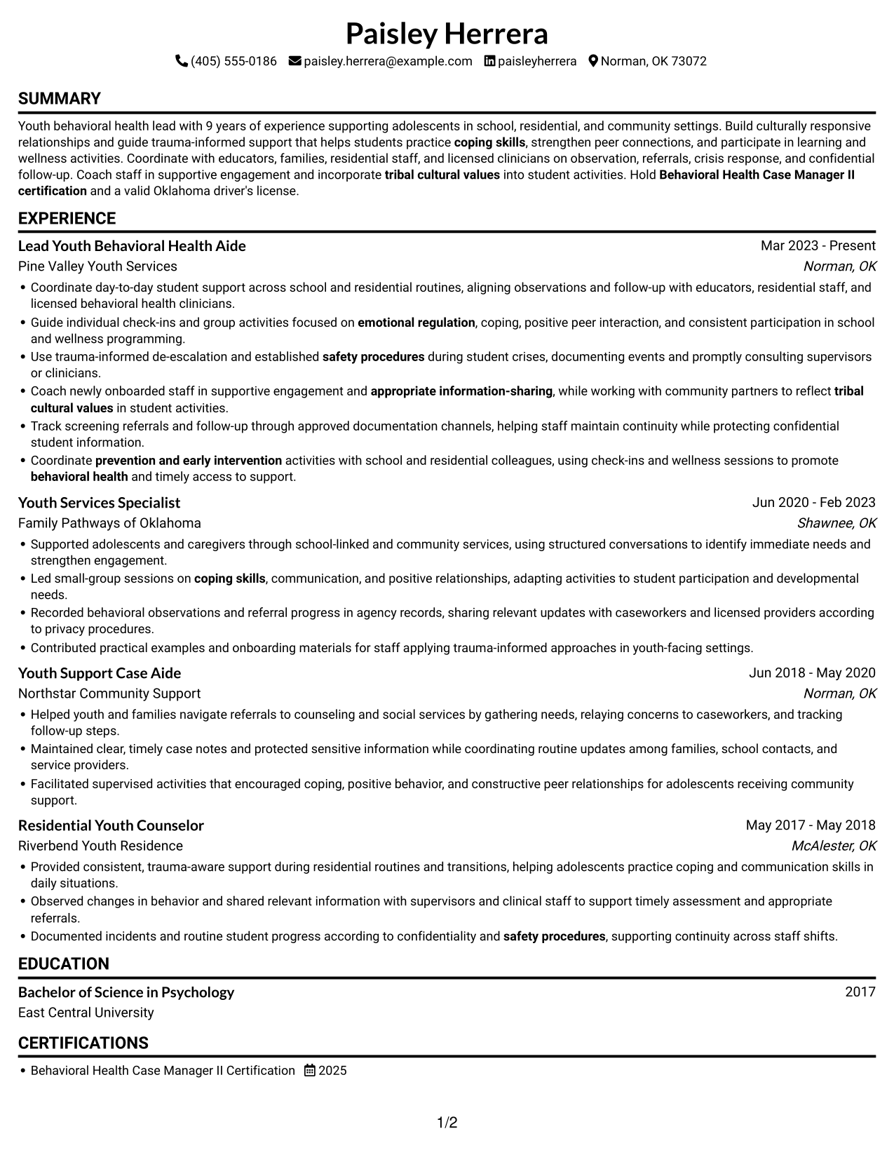 Resume example — page 1