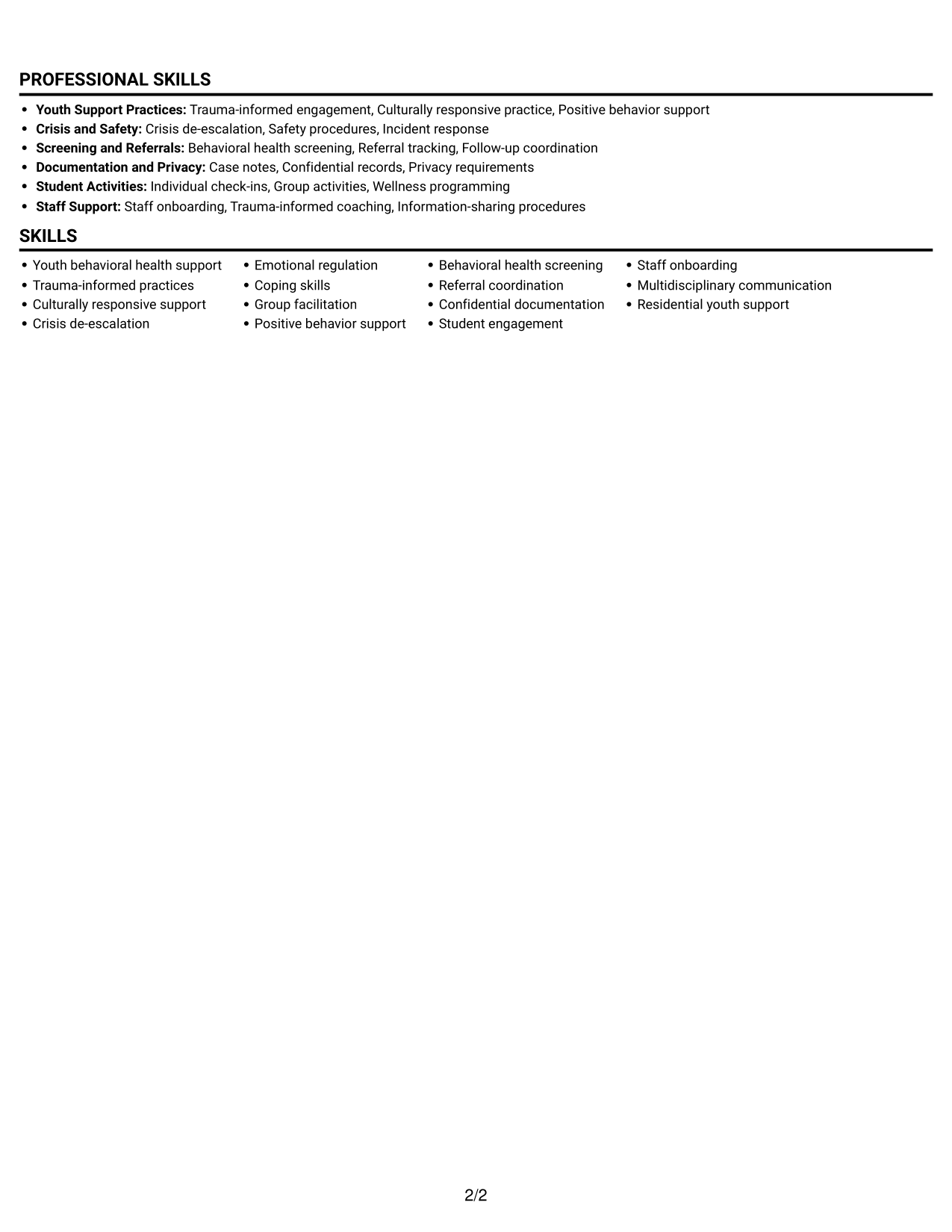Resume example — page 2