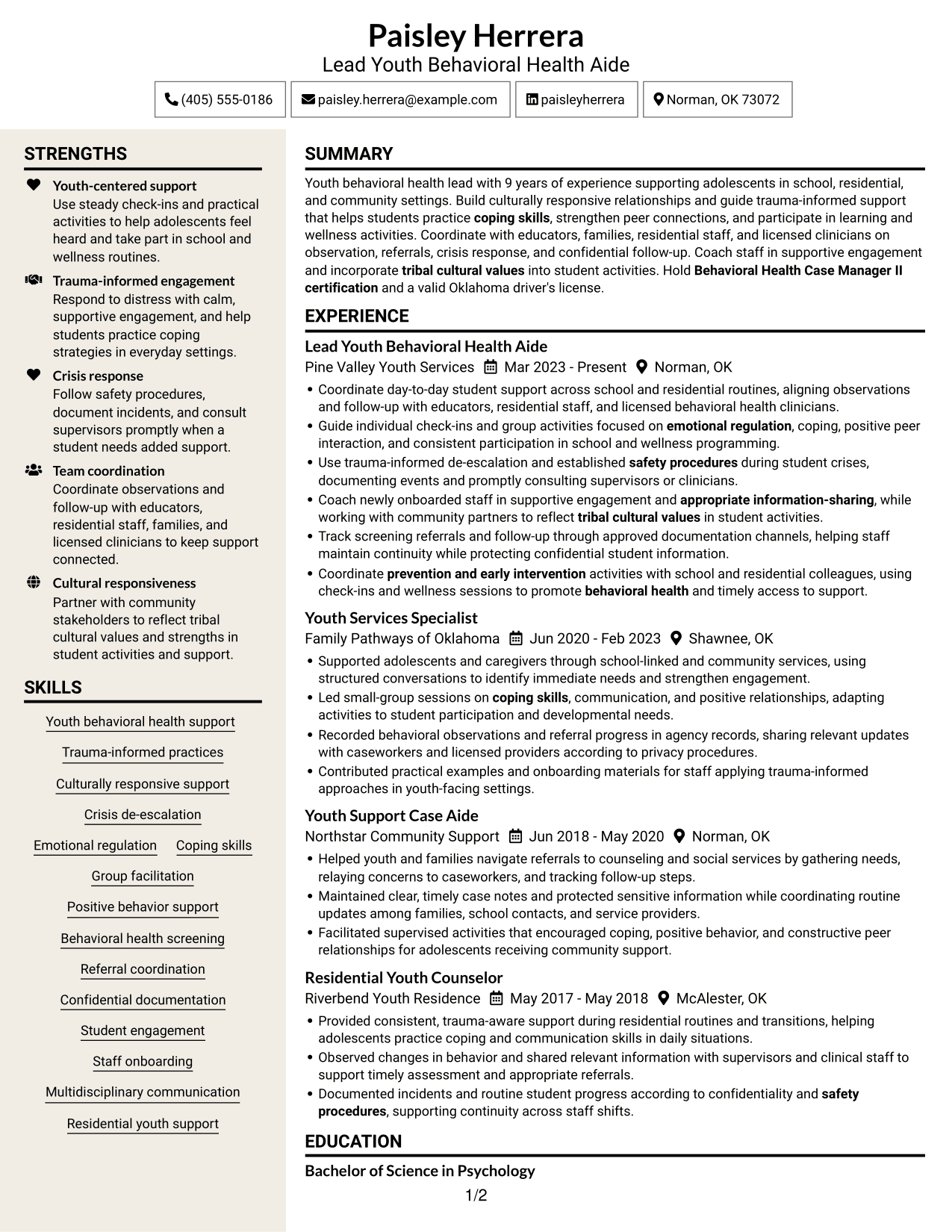 Resume example — page 1