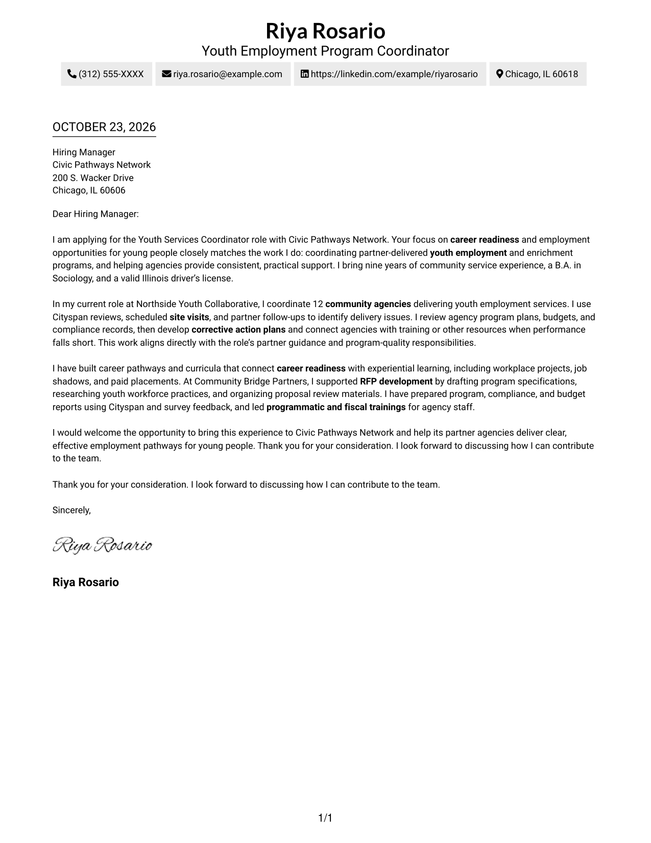 Cover letter example — page 1