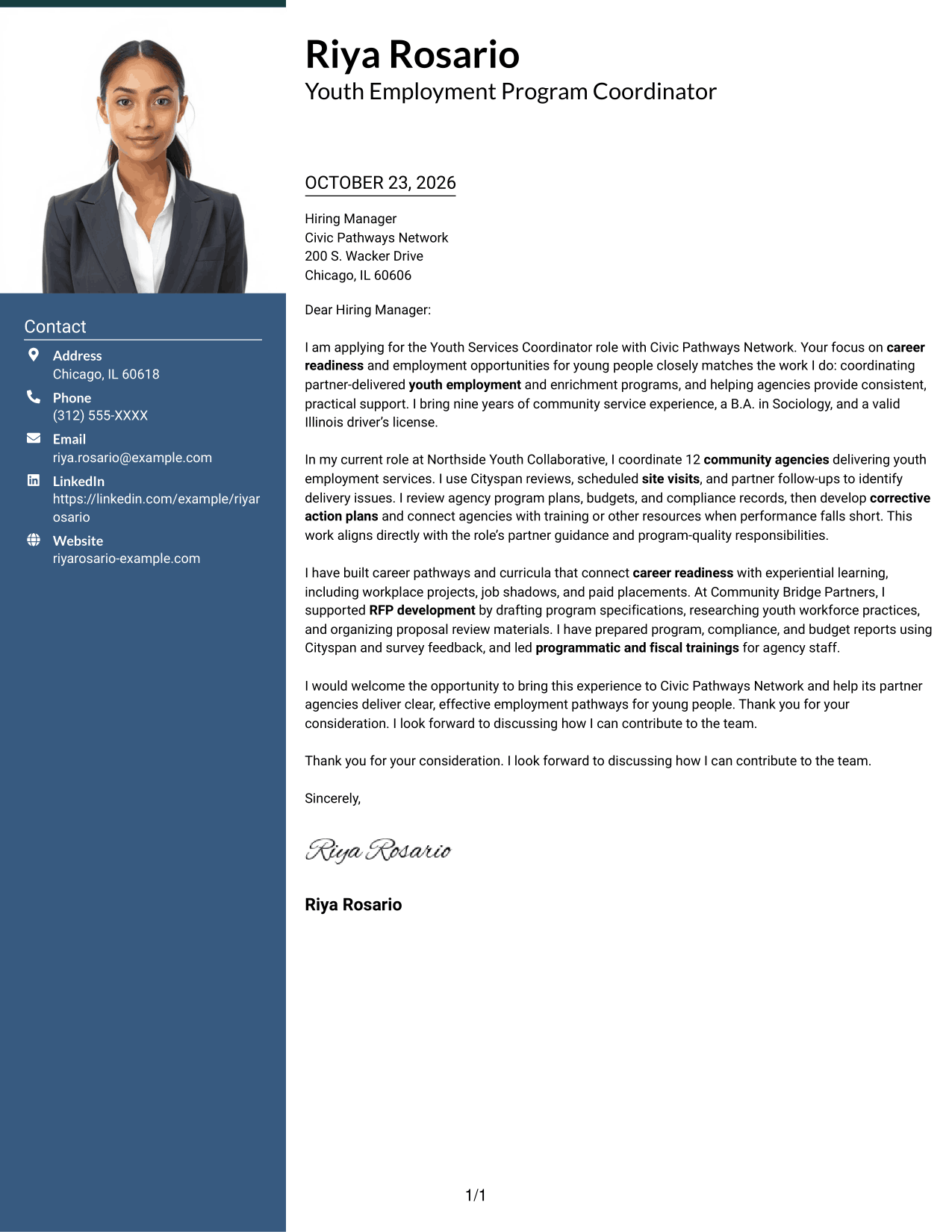 Cover letter example — page 1