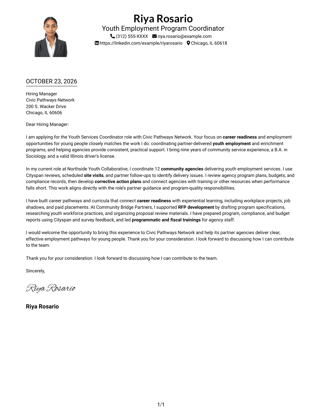 Cover letter example — page 1