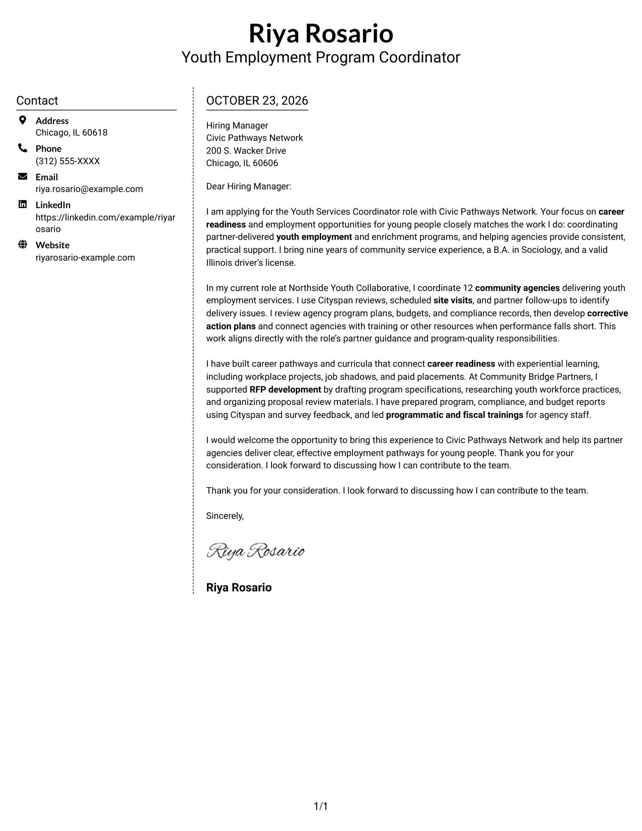 Cover letter example — page 1
