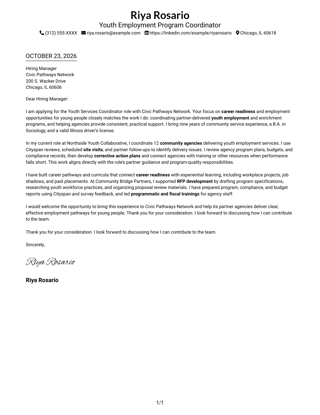 Cover letter example — page 1
