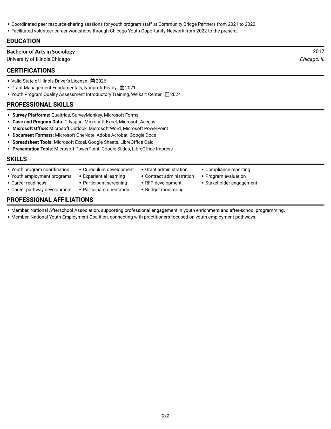 Resume example — page 2
