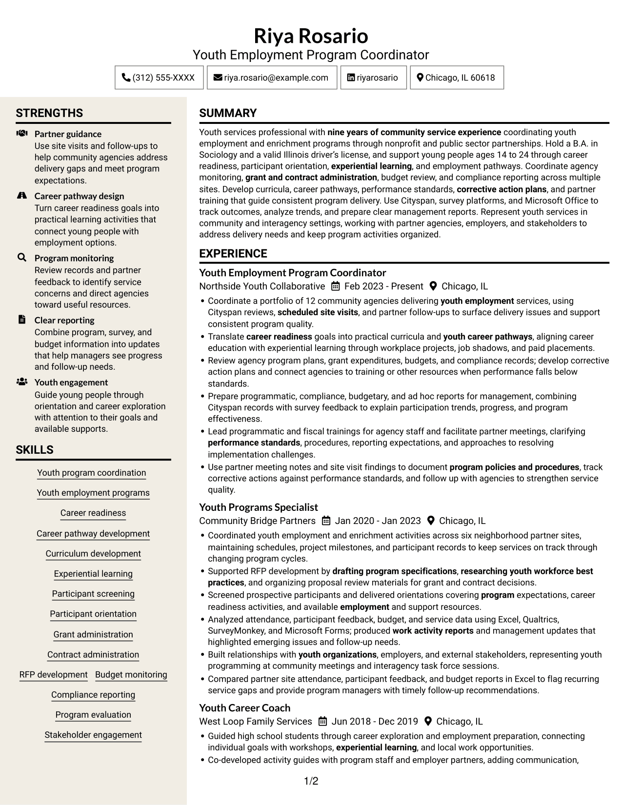 Resume example — page 1