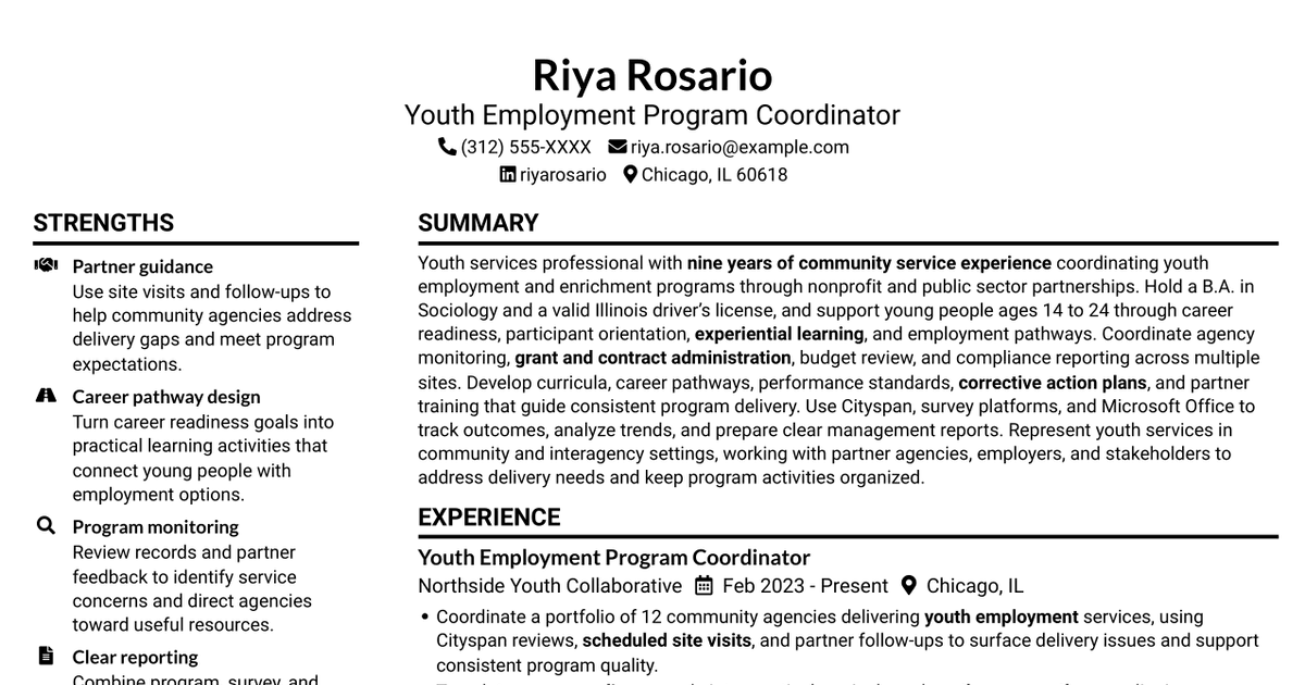 7 Youth Services Coordinator - Youth Employment Programs Resume Templates with Example