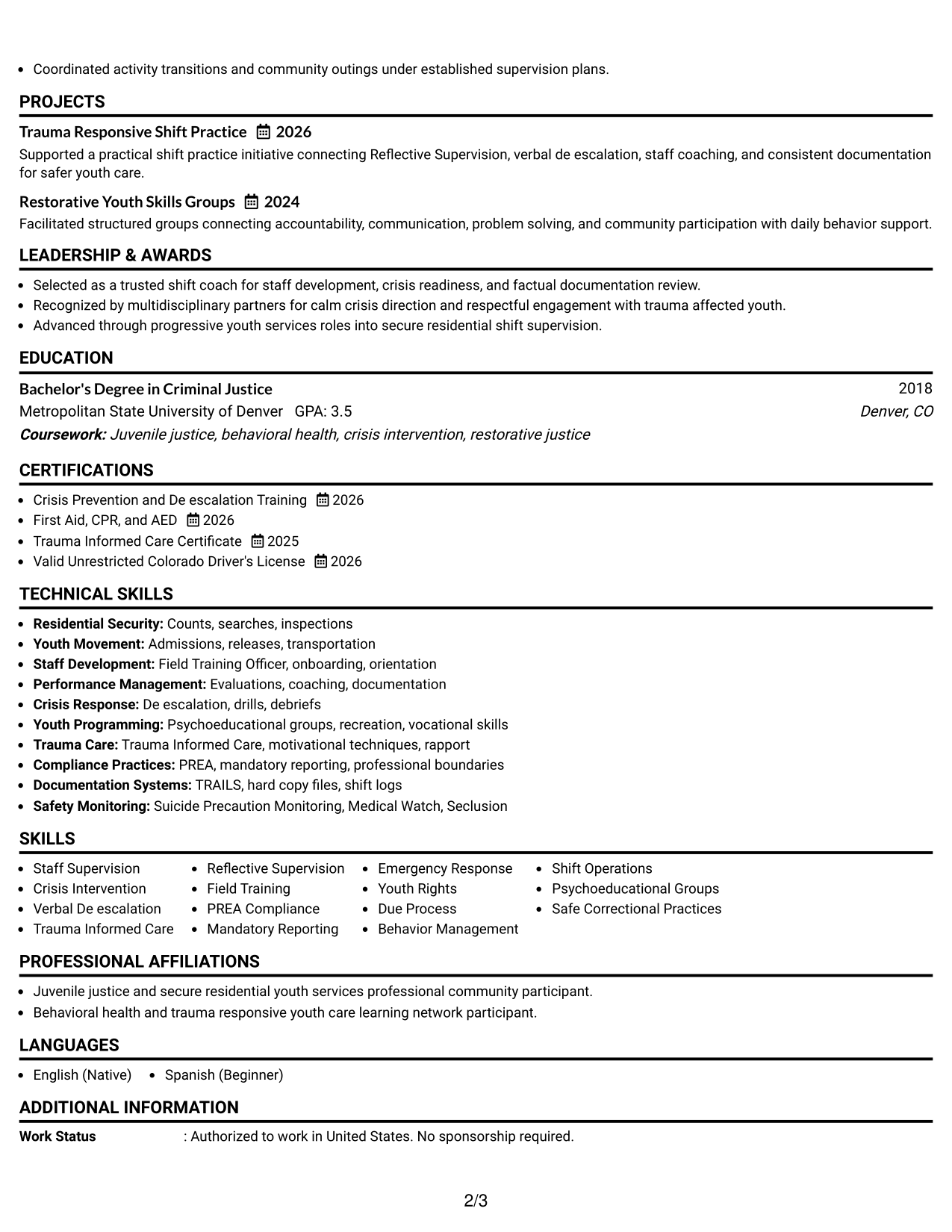 Resume Example Page 2