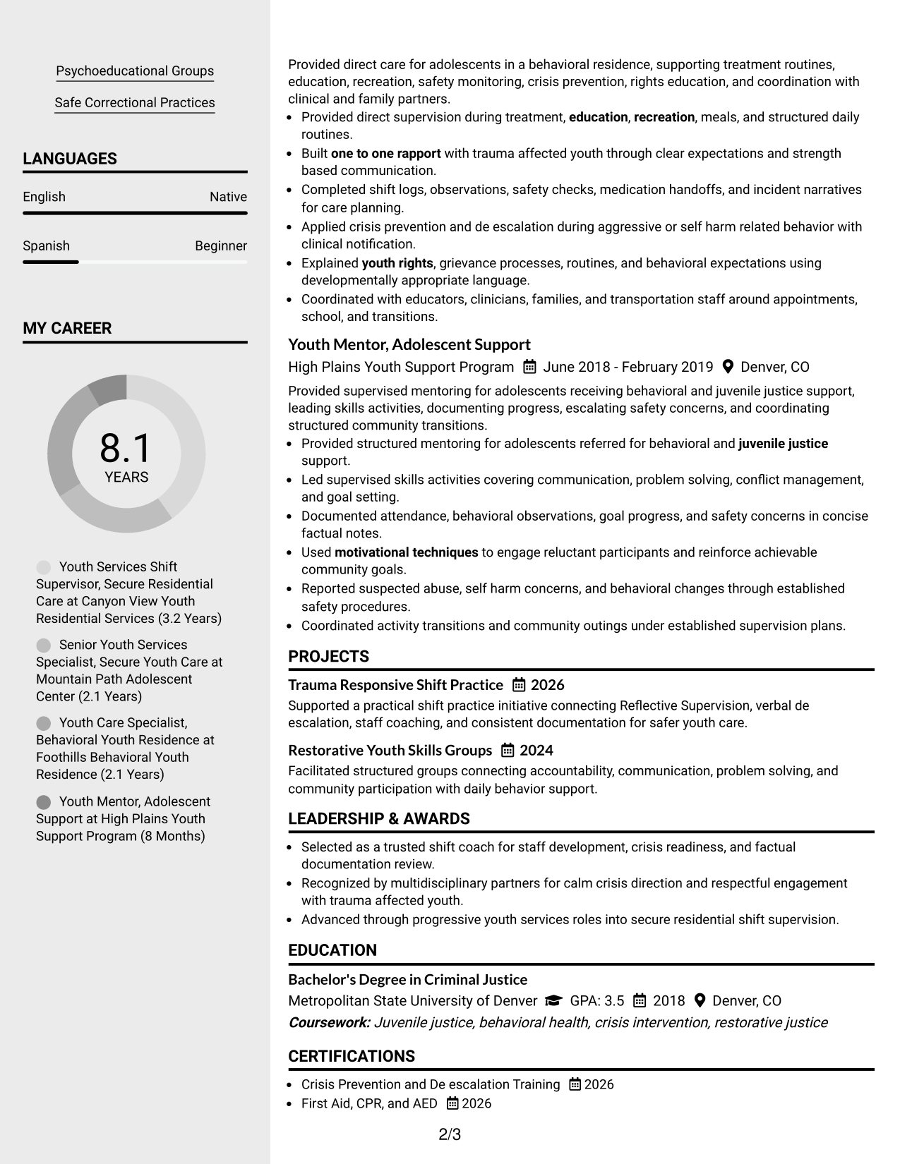 Resume Example Page 2