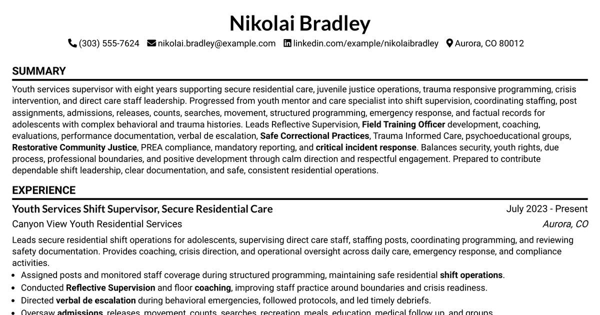 7 Youth Services Supervisor III Resume Templates with Example
