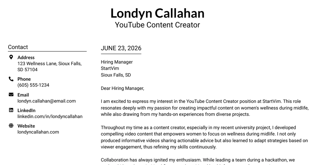 30+ YouTube Content Creator Cover Letter Templates with Example 2026