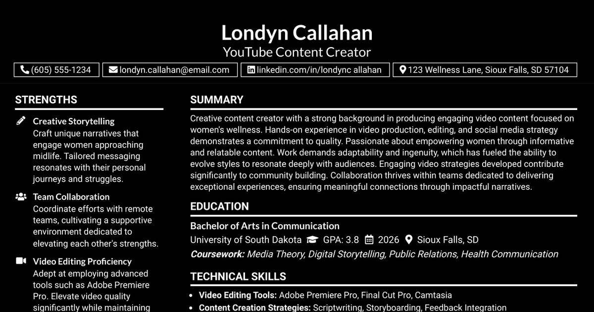 33 YouTube Content Creator Resume Templates with Example 2026 (ATS-Optimized)
