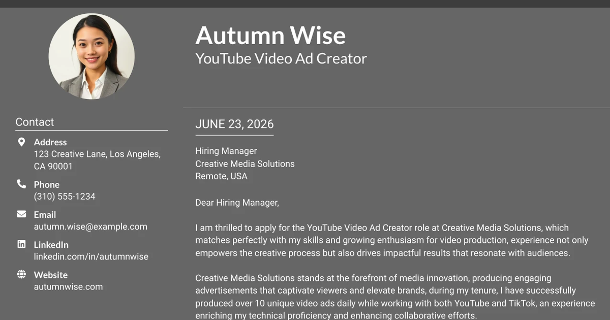 30+ YouTube Video Ad Creator Cover Letter Templates with Example 2026