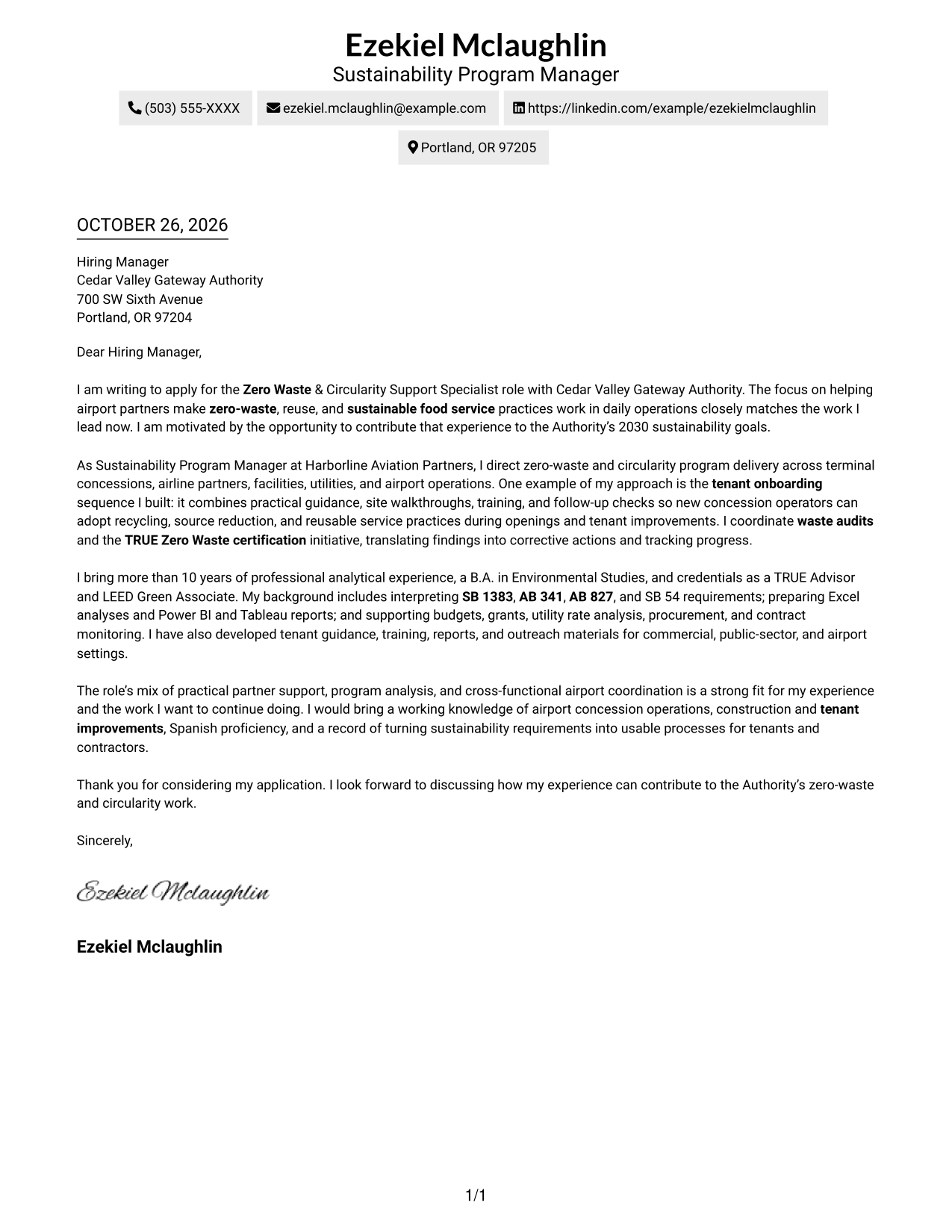 Cover letter example — page 1