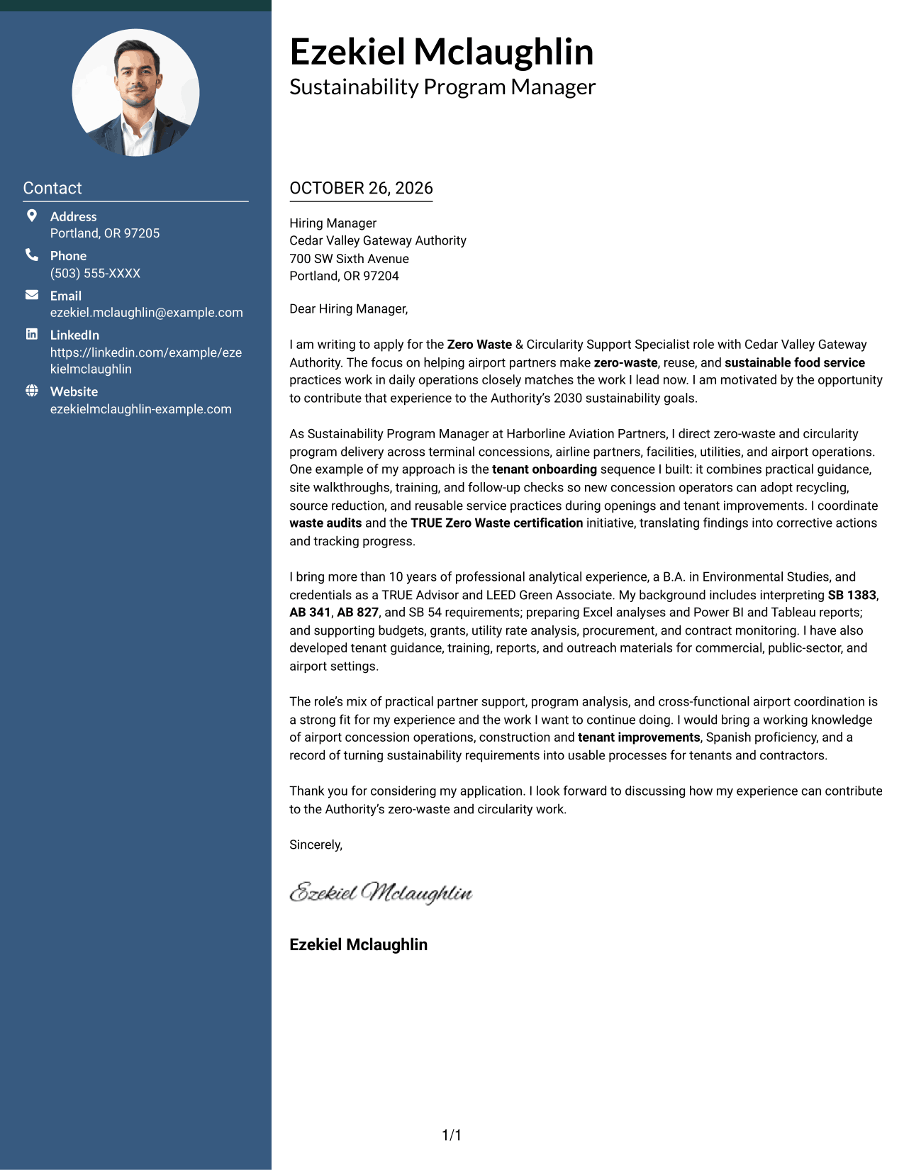 Cover letter example — page 1