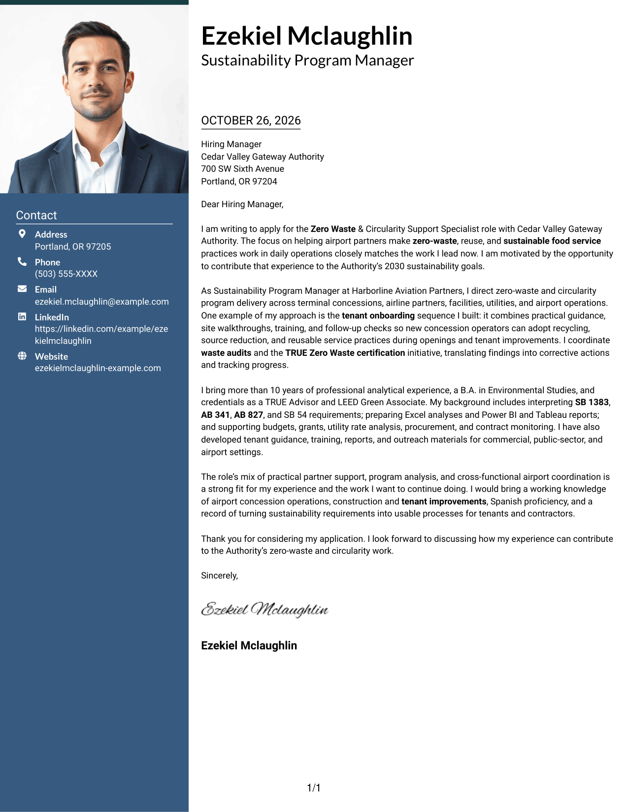Cover letter example — page 1