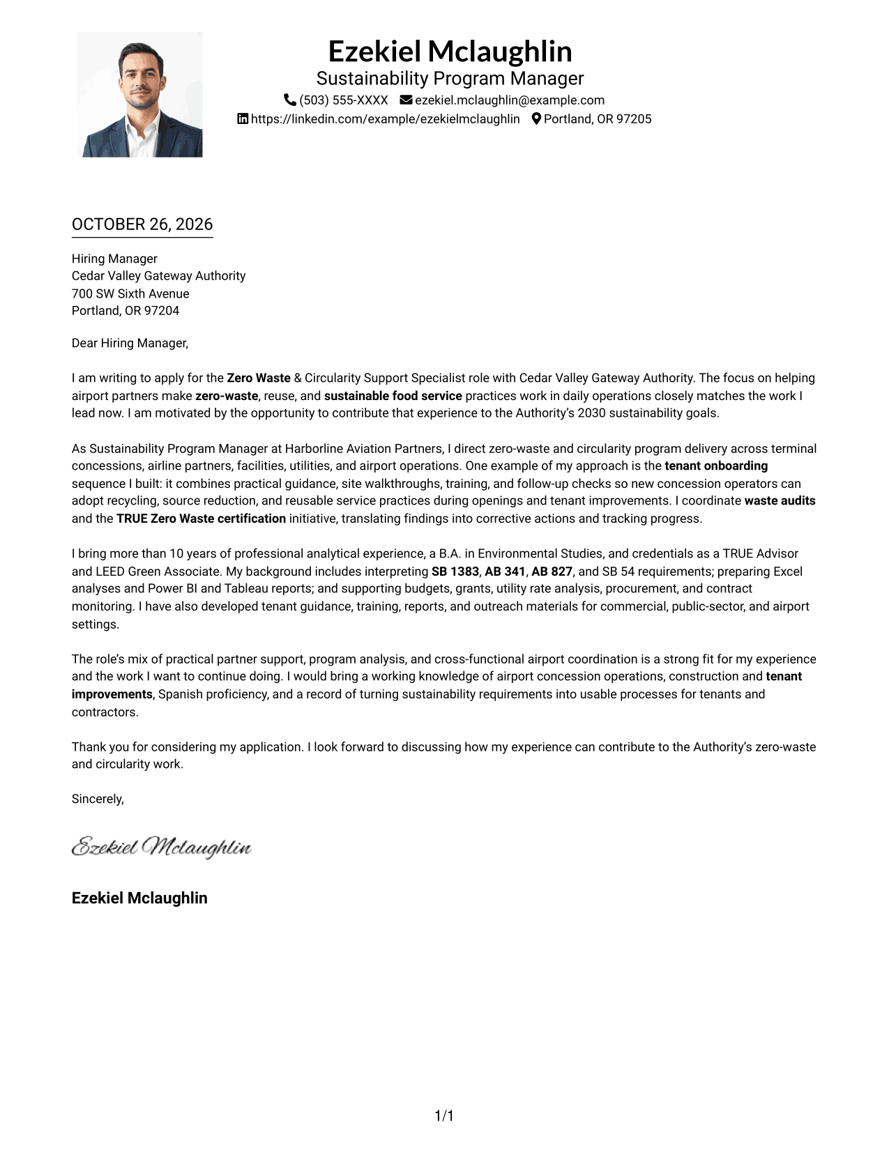 Cover letter example — page 1