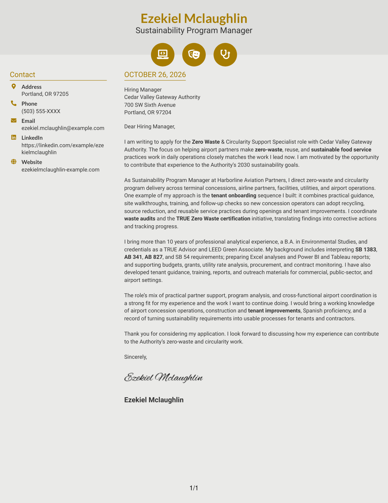 Cover letter example — page 1