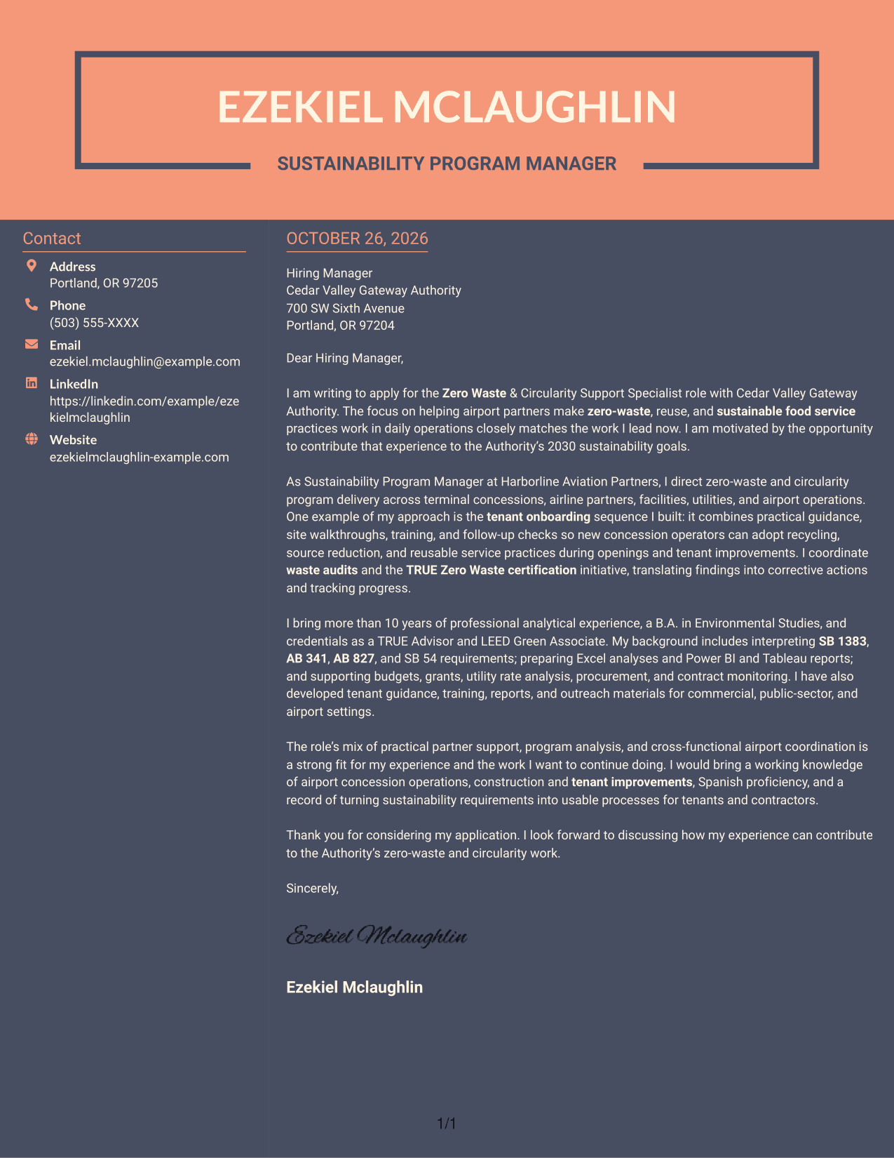 Cover letter example — page 1